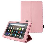 TECHGEAR Case Designed For All-New Amazon Fire 7 tablet (12th Generation / 2022 Release) PU Leather Slim Folio Stand Case Cover with Hand Strap [Rose] with Auto Wake/Sleep