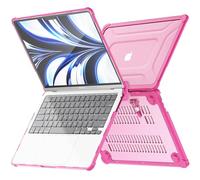 TECHGEAR Case Compatible for MacBook Air 13.6 inch 2025/2024/2022 Protective Snap-On Tough Hard Shell Cover with Kick Stand for Model A3240 M4 / A3113 M3 / A2681 M2 Clear Shockproof Tough Case - Pink
