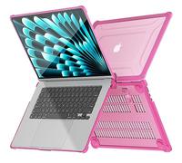 TECHGEAR Case Compatible for MacBook Air 15 inch 2025/2024/2023 Protective Tough Hard Shell Cover with Kick Stand for Model A3241 M4 / A3114 M3 / A2941 M2 Clear Shockproof for MacBook Air 15.3", Pink