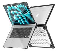 TECHGEAR Case Compatible for MacBook Air 15 inch 2025/2024/2023 Protective Tough Hard Shell Cover with Kick Stand for Model A3241 M4 / A3114 M3 / A2941 M2 Clear Shockproof for MacBook Air 15.3", Black