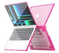 TECHGEAR Case for MacBook Pro 14" (2025-2021) M5/M4/M3/M2/M1 [Pro & Max Chips] Tough Clear Hard Shell Cover with Kickstand [Shockproof TPU Edges] [Anti-Scratch] [Ventilated Design] - Pink