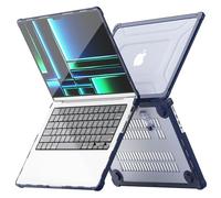 TECHGEAR Case for MacBook Pro 14" (2025-2021) M5/M4/M3/M2/M1 [Pro & Max Chips] Tough Clear Hard Shell Cover with Kickstand [Shockproof TPU Edges] [Anti-Scratch] [Ventilated Design] - Blue