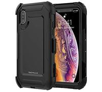TECHGEAR Contender Case for iPhone XS, iPhone X, Heavy Duty Shockproof [Tough Armour] Case with Built-in Screen Protector, 360 [Full Body] Protective Cover with Kick Stand and Holster, All Black