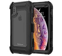 TECHGEAR Contender Case for iPhone XS, iPhone X, Heavy Duty Shockproof [Tough Armour] Case with Built-in Screen Protector, 360 [Full Body] Protective Cover with Kick Stand and Holster, Black/Smoke