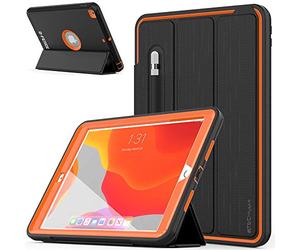 TECHGEAR D-FENCE Design For Apple iPad 10.2" 2021/2020 / 2019 9th, 8th, 7th Generation, Slim Shockproof Tough Rugged Protective Armour Smart Case + Stand, Schools Builders Workman Kids Case [Orange]