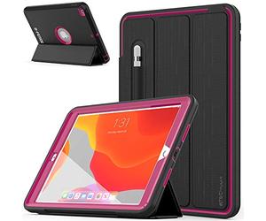 TECHGEAR D-FENCE Design For Apple iPad 10.2" 2021/2020 / 2019 9th, 8th, 7th Generation, Slim Shockproof Tough Rugged Protective Armour Smart Case + Stand, Schools Builders Workman Kids Case [Rose]