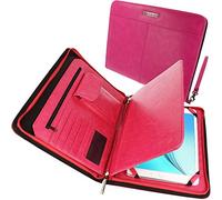 TECHGEAR Executive Leather Folio Organiser Case Cover with Anti-Shock Bubble Interior and Stash Pockets, Pouches and Card Slots fits iPad 10.2 2021, 9.7, 10.5, Samsung Tab 10.5 10.1 9.7 etc - Pink