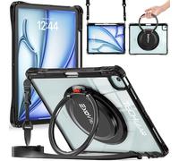 TECHGEAR ExoView Case for Apple iPad Air 13" M3/M2 (2025/2024), iPad Pro 12.9" 2022 2021 6th / 5th Generation Tough Rugged HEAVY DUTY Slim Clear Stand Case, 360 Ring Grip Hand Holder, Shoulder Strap