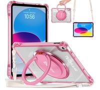 TECHGEAR ExoView Pink Shoulder Strap iPad Case for iPad 11 inch A16 2025 & 10.9 inch 10th Gen 2022, Kids and Girls with 360 Rotating Stand, Ring Grip Handle, Stylus Holder, Shockproof Clear