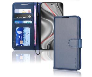 TECHGEAR Find X8 Pro Leather Wallet Case, Flip Protective Case Cover [RFID BLOCKING] Wallet Card Holder, Stand and Wrist Strap - Blue PU Leather with Magnetic Closure For Oppo Find X8 Pro 5G