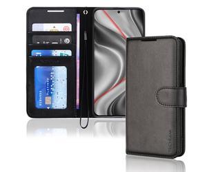 TECHGEAR Find X8 Pro Leather Wallet Case, Flip Protective Case Cover [RFID BLOCKING] Wallet Card Holder, Stand and Wrist Strap - Black PU Leather with Magnetic Closure For Oppo Find X8 Pro 5G