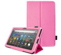 TECHGEAR Fire HD 8 Tablet Case, PU Leather Smart Stand Case Cover, Hand Strap [Sleep/Awake] For Amazon Fire HD 8" / Plus/Kids/Kids Pro 2024 2022 2020 / 14th 12th 10th Generation [Pink]