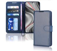 TECHGEAR For Honor Magic 7 Lite Phone Case, Blue Leather Wallet Case with RFID Blocking, Card Slots, Stand Function, Wrist Strap, Magnetic Closure, Offering Shockproof Protection for Magic 7 Lite 5G