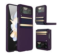 TECHGEAR for Samsung Galaxy Z Flip 4 Screen Protector Case, Z Flip 4 Case with Stylish Leather Hinge & Metal Trim, Hard PC Shockproof [Screen Protector] Case for Samsung Z Flip4, Purple