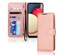 TECHGEAR Galaxy A02s Leather Wallet Case, Flip Protect Case Cover with Wallet Card Holder, Stand and Wrist Strap - Rose Gold PU Leather with Magnetic Closure Designed For Samsung A02s