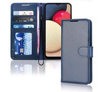 TECHGEAR Galaxy A02s Leather Wallet Case, Flip Protective Case Cover with Wallet Card Holder, Stand and Wrist Strap - Blue PU Leather with Magnetic Closure Designed For Samsung A02s