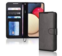 TECHGEAR Galaxy A02s Leather Wallet Case, Flip Protective Case Cover with Wallet Card Holder, Stand and Wrist Strap - Black PU Leather with Magnetic Closure Designed For Samsung A02s