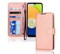 TECHGEAR Galaxy A03 Leather Wallet Case, Flip Protect Case Cover with Wallet Card Holder, Stand and Wrist Strap - Rose Gold PU Leather with Magnetic Closure Designed For Samsung A03