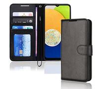 TECHGEAR Galaxy A03 Leather Wallet Case, Flip Protective Case Cover with Wallet Card Holder, Stand and Wrist Strap - Black PU Leather with Magnetic Closure Designed For Samsung A03