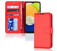 TECHGEAR Galaxy A03 Leather Wallet Case, Flip Protective Case Cover with Wallet Card Holder, Stand and Wrist Strap - Red PU Leather with Magnetic Closure Designed For Samsung A03