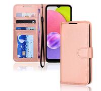 TECHGEAR Galaxy A03s Leather Wallet Case, Flip Protect Case Cover with Wallet Card Holder, Stand and Wrist Strap - Rose Gold PU Leather with Magnetic Closure Designed For Samsung A03s