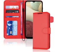 TECHGEAR Galaxy A12 Leather Wallet Case, Flip Protective Case Cover with Wallet Card Holder, Stand and Wrist Strap - Red PU Leather with Magnetic