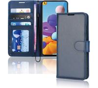 TECHGEAR Galaxy A21s Leather Wallet Case, Flip Protective Case Cover with Wallet Card Holder, Stand and Wrist Strap - Navy Blue...