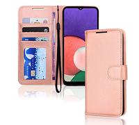 TECHGEAR Galaxy A22 5G Leather Wallet Case, Flip Protect Case Cover with Wallet Card Holder, Stand and Wrist Strap - Rose Gold PU Leather with Magnetic Closure Designed For Samsung A22 5G