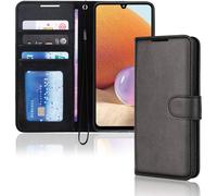 TECHGEAR Galaxy A32 5G Leather Wallet Case - PU Leather Flip Cover with 3 Card Slots, Cash Pocket, Stand, Wrist Strap, Magnetic Closure - Black (HJ8U)