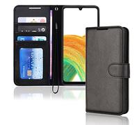 TECHGEAR Galaxy A33 5G Leather Wallet Case, Flip Protective Case Cover with Wallet Card Holder, Stand and Wrist Strap - Black PU Leather with Magnetic Closure Designed For Samsung A33 5G