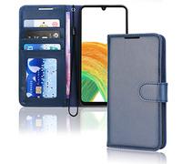 TECHGEAR Galaxy A33 5G Leather Wallet Case, Flip Protective Case Cover with Wallet Card Holder, Stand and Wrist Strap - Blue PU Leather with Magnetic Closure Designed For Samsung A33 5G
