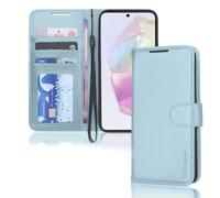 TECHGEAR Galaxy A35 5G Leather Wallet Case, Flip Protective Case Cover [RFID BLOCKING] Wallet Card Holder, Stand & Wrist Strap - Ice Blue PU Leather with Magnetic Closure For Samsung A35 5G / A35