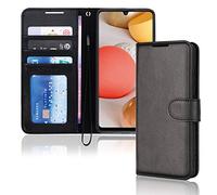 TECHGEAR Galaxy A42 5G Leather Wallet Case, Flip Protective Case Cover with Wallet Card Holder, Stand and Wrist Strap - Black...