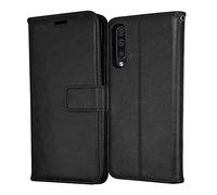 TECHGEAR Galaxy A50 Leather Wallet Case, Flip Protective Case Cover with Card Slots, Kickstand and Wrist Strap - Black PU Leather Designed For Samsung Galaxy A50