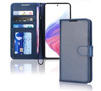 TECHGEAR Galaxy A53 5G Leather Wallet Case, Flip Protective Case Cover with Wallet Card Holder, Stand and Wrist Strap - Blue PU Leather with Magnetic Closure Designed For Samsung A53 5G