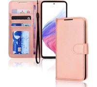 TECHGEAR Galaxy A53 5G Leather Wallet Case, Flip Protective Case with Wallet Card Holder, Stand and Wrist Strap - Rose Gold PU...