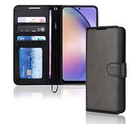 TECHGEAR Galaxy A54 5G Leather Wallet Case, Flip Protective Case Cover with Wallet Card Holder, Stand and Wrist Strap - Black PU Leather with Magnetic Closure Designed For Samsung A54 5G