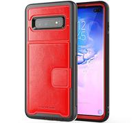 TECHGEAR Galaxy S10 Plus Case, Tough Armoured Card Wallet 360 Shock Proof Protective Case Cover with Card Slots Wallet & Stand Compatible with Samsung Galaxy S10 Plus - Red