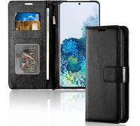 TECHGEAR Galaxy S20 Plus Leather Wallet Case, Flip Protective Case Cover with Wallet Card Holder, Stand and Wrist Strap - Black PU Leather with Magnetic Closure Designed For Samsung Galaxy S20+