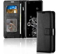 TECHGEAR Galaxy S20 Ultra Leather Wallet Case, Flip Protective Case Cover with Wallet Card Holder, Stand and Wrist Strap - Black PU Leather with Magnetic Closure Designed For Samsung Galaxy S20 Ultra