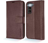 TECHGEAR Galaxy S21 FE 5G Leather Wallet Case, Genuine Leather Magnetic Flip [RFID Blocking] Case with Shockproof TPU, Card Slots, Stand Folio Cover Compatible with Samsung S21 FE 5G, Brown