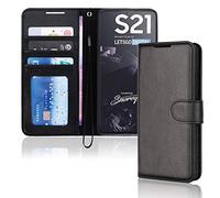 TECHGEAR Galaxy S21 Leather Wallet Case, Flip Protective Case Cover with Wallet Card Holder, Stand and Wrist Strap - Black PU...