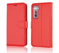 TECHGEAR Galaxy S21 Plus Leather Wallet Case, Flip Protective Case Cover with Wallet Card Holder, Stand and Wrist Strap - Red PU Leather with Magnetic Closure Designed For Samsung S21+ / S21+ 5G