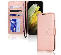 TECHGEAR Galaxy S21 Ultra Leather Wallet Case, Flip Protective Case Cover with Wallet Card Holder, Stand and Wrist Strap - Rose Gold PU Leather with Magnetic Closure Made For Samsung S21 Ultra / 5G