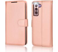 TECHGEAR Galaxy S22 Plus Leather Wallet Case, Flip Protective Case Cover with Wallet Card Holder, Stand and Wrist Strap - Rose Gold PU Leather with Magnetic Closure Designed For Samsung S22+ / S22+ 5G