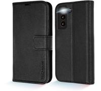 TECHGEAR Galaxy S22 Plus Leather Wallet Case, Genuine Leather Magnetic Flip [RFID Blocking] Case with Shockproof TPU, Card Slots, Stand Folio Cover Compatible with Samsung Galaxy S22+ 5G, Black
