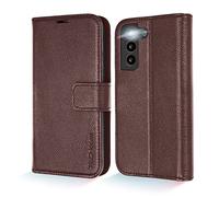 TECHGEAR Galaxy S22 Plus Leather Wallet Case, Genuine Leather Magnetic Flip [RFID Blocking] Case with Shockproof TPU, Card Slots, Stand Folio Cover Compatible with Samsung Galaxy S22+ 5G, Brown