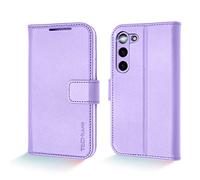 TECHGEAR Galaxy S23 Leather Wallet Case, Genuine Leather Magnetic Flip [RFID Blocking] Case with Shockproof TPU, Card Slots, Stand Folio Cover Compatible with Samsung Galaxy S23 5G, Purple