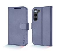 TECHGEAR Galaxy S23 Leather Wallet Case, Genuine Leather Magnetic Flip [RFID Blocking] Case with Shockproof TPU, Card Slots, Stand Folio Cover Compatible with Samsung Galaxy S23 5G, Blue