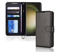 TECHGEAR Galaxy S23 Ultra Leather Wallet Case, Flip Protective Case Cover with Wallet Card Holder, Stand and Wrist Strap - Black PU Leather with Magnetic Closure Designed For Samsung S23 Ultra 5G